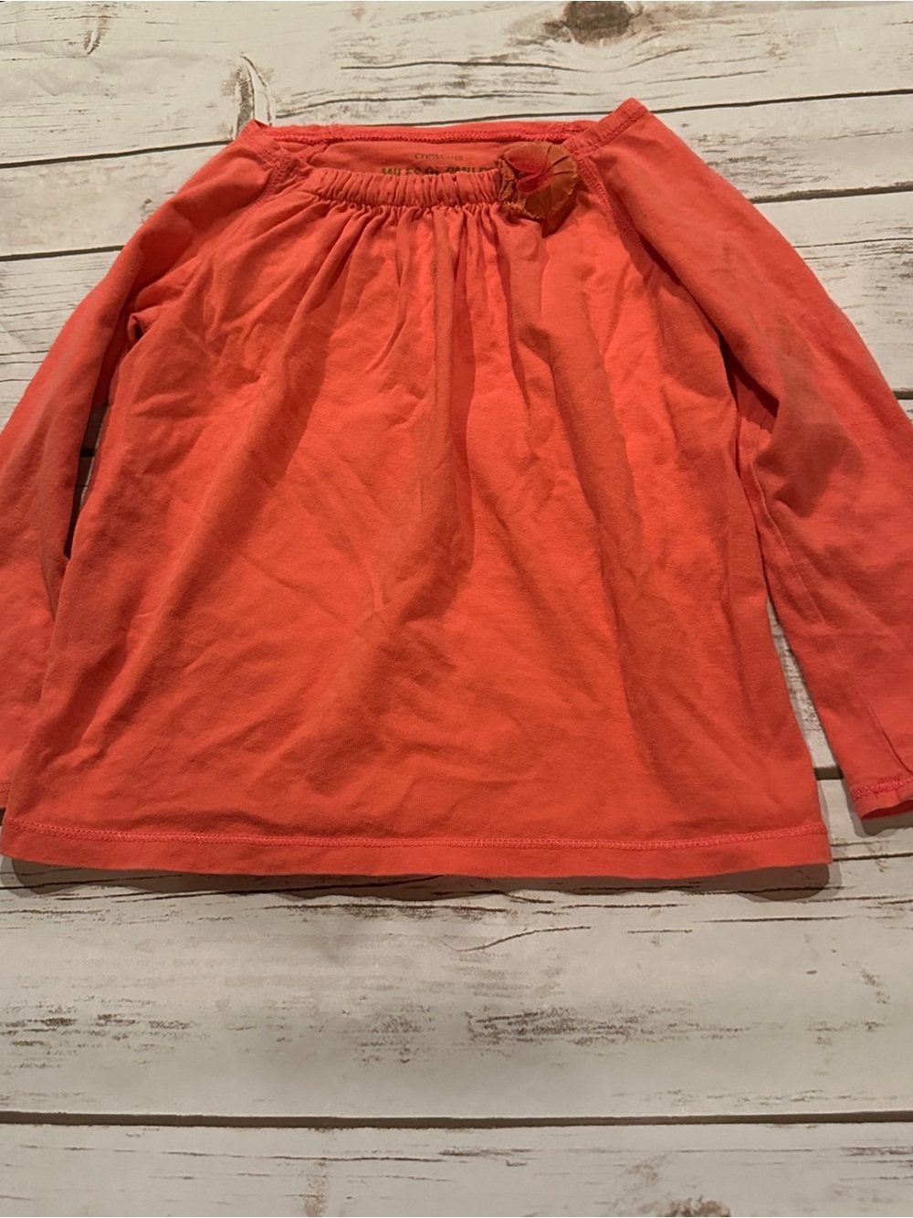 Crewcuts Coral orange shirt with bow detail fair stains in size 3